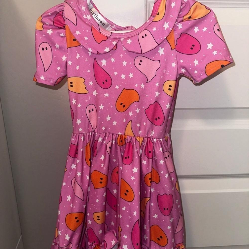 Pink Ghost Pattern Kids Casual Dress